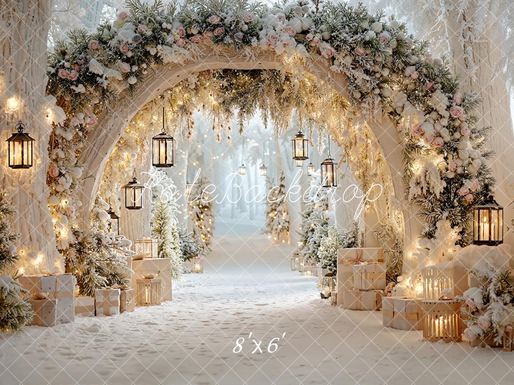 Kate Winter Floral Arch Presents Lanterns Backdrop Designed by Emetselch - Image 5