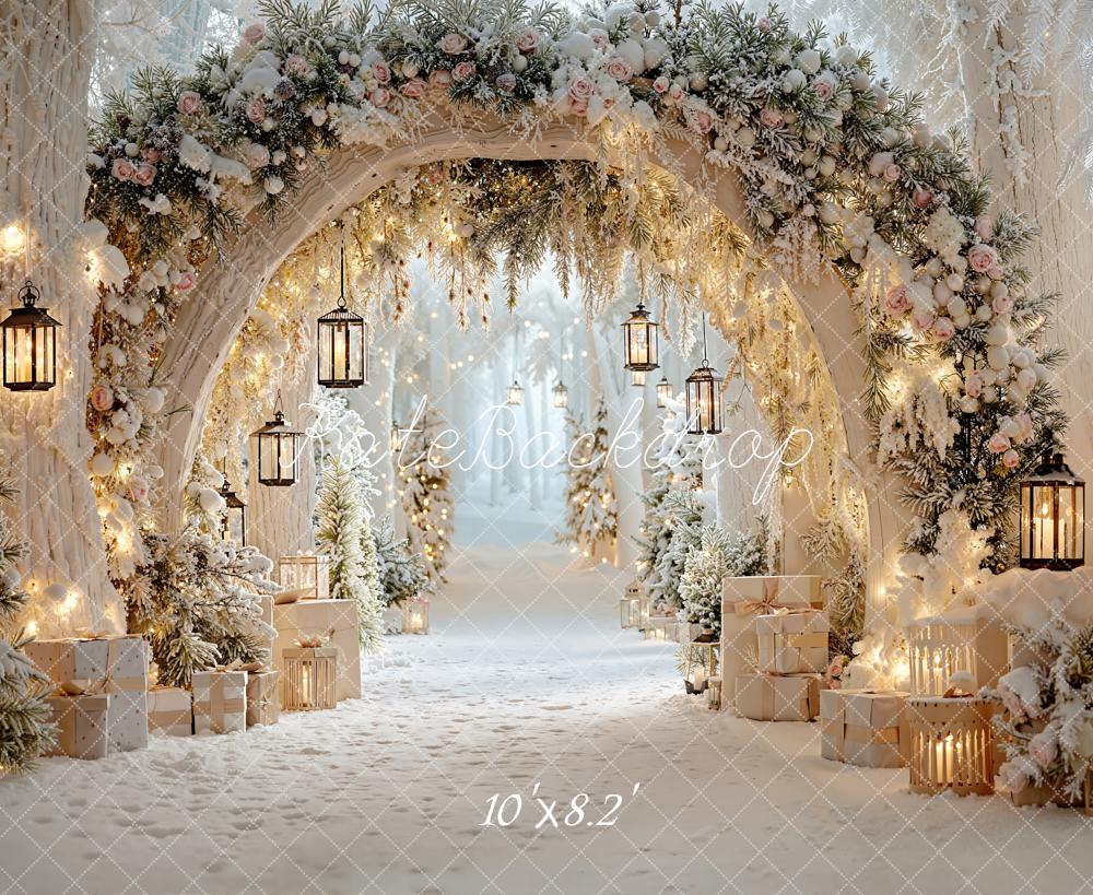 Kate Winter Floral Arch Presents Lanterns Backdrop Designed by Emetselch - Image 8