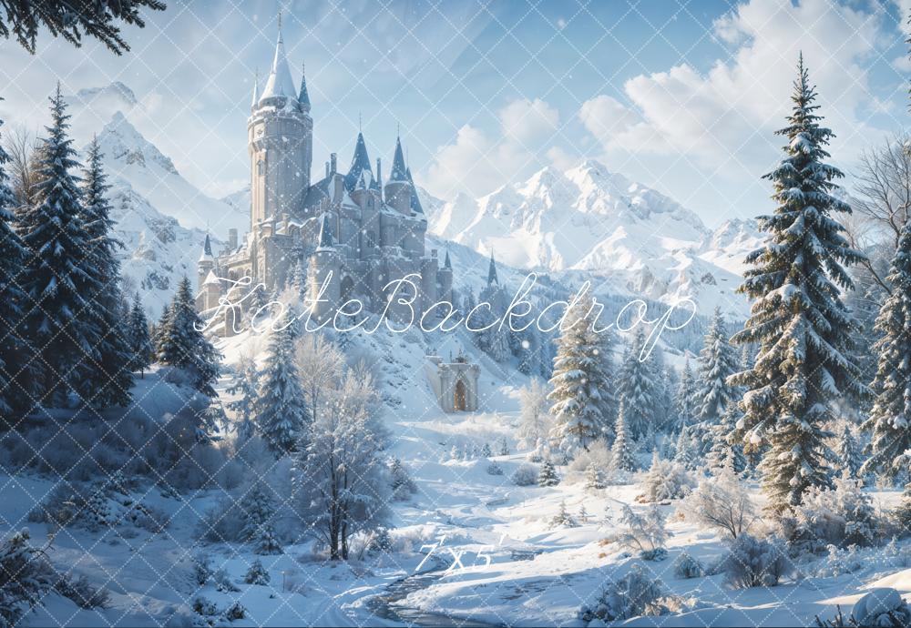 Kate Winter Forest Castle Snowy Mountain Backdrop Designed by Emetselch - Image 2