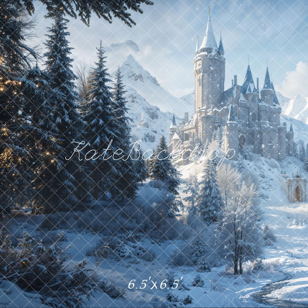 Kate Winter Forest Castle Snowy Mountain Backdrop Designed by Emetselch - Image 3