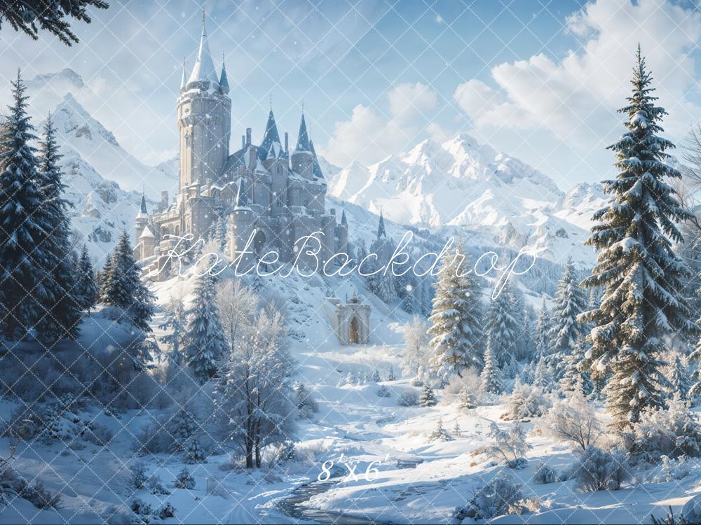 Kate Winter Forest Castle Snowy Mountain Backdrop Designed by Emetselch - Image 4