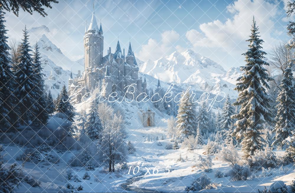 Kate Winter Forest Castle Snowy Mountain Backdrop Designed by Emetselch - Image 5