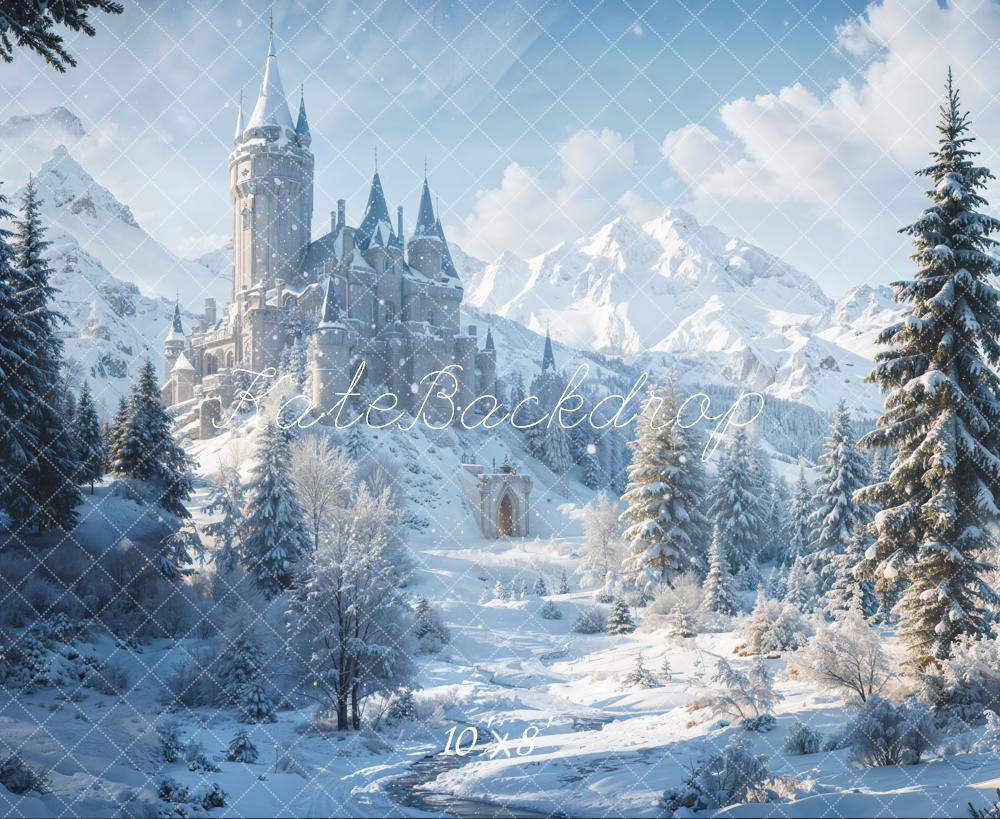 Kate Winter Forest Castle Snowy Mountain Backdrop Designed by Emetselch - Image 8