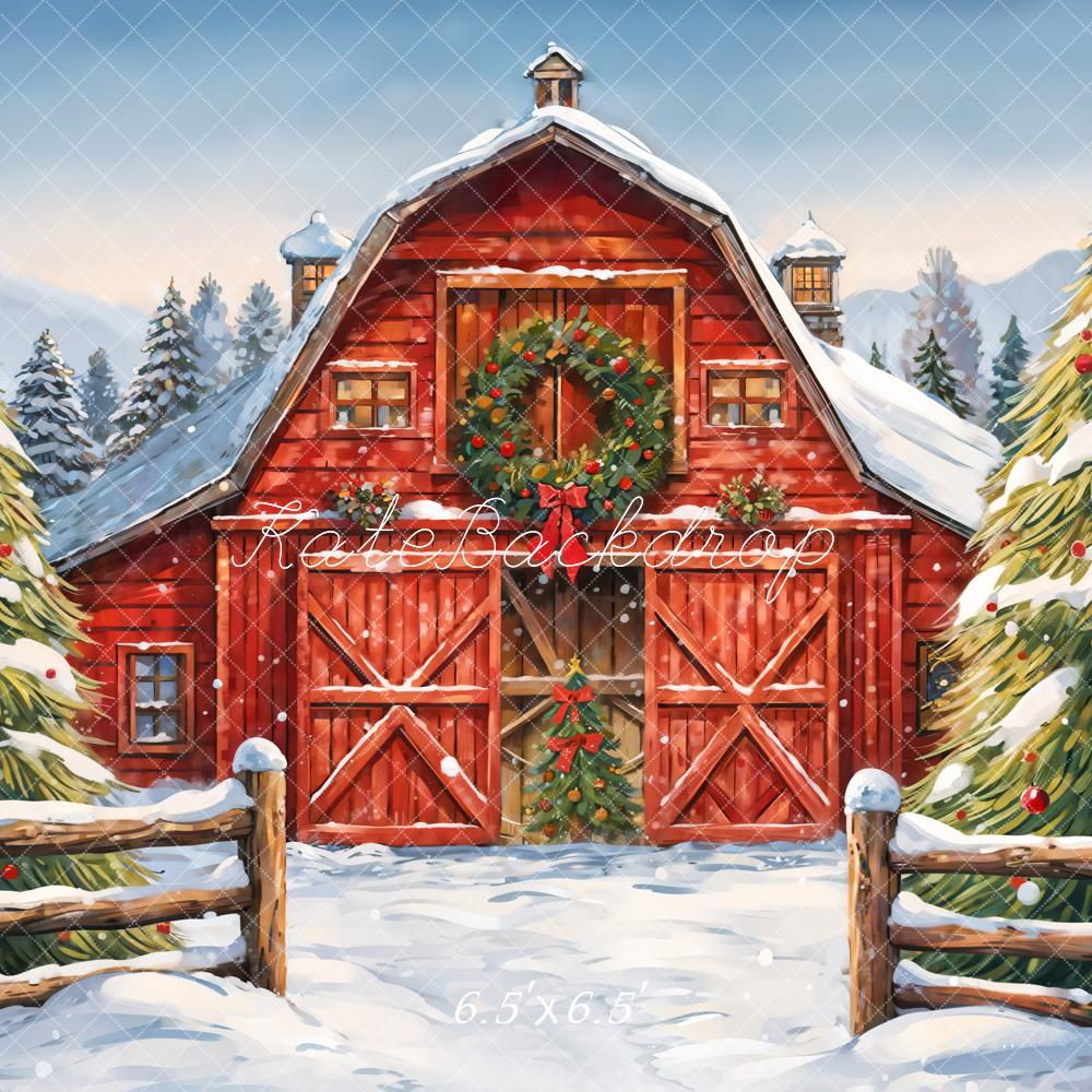 Kate Winter Forest Christmas Red Farm House Backdrop Designed by GQ - Image 2