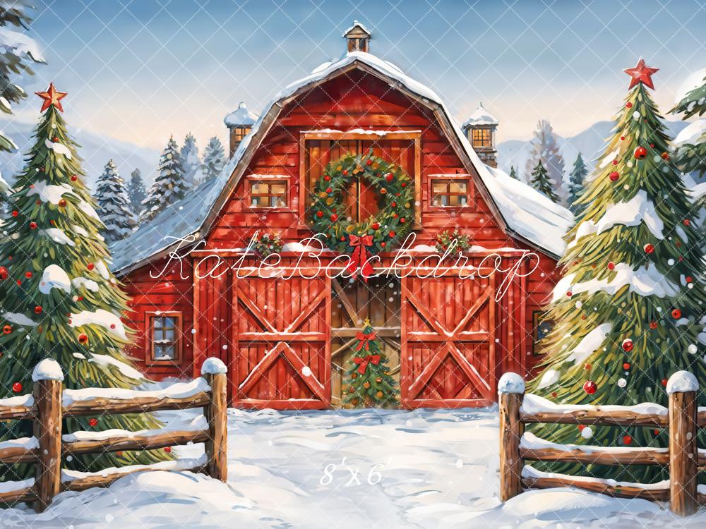 Kate Winter Forest Christmas Red Farm House Backdrop Designed by GQ - Image 3