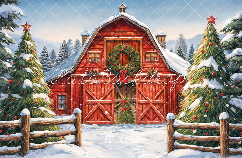 Kate Winter Forest Christmas Red Farm House Backdrop Designed by GQ - Image 4