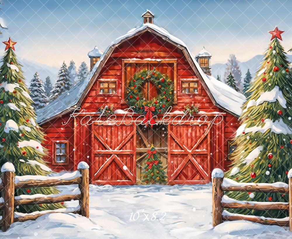 Kate Winter Forest Christmas Red Farm House Backdrop Designed by GQ - Image 5