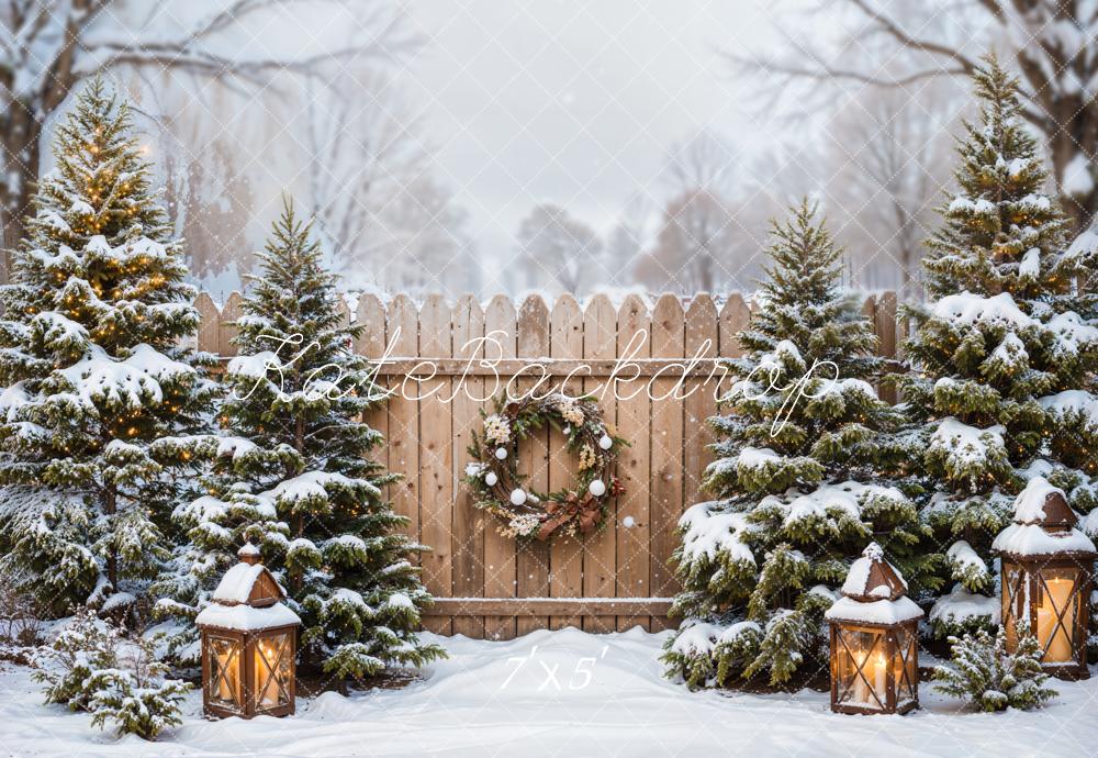 Kate Winter Forest Christmas Tree Brown Fence Backdrop Designed by Emetselch - Image 2