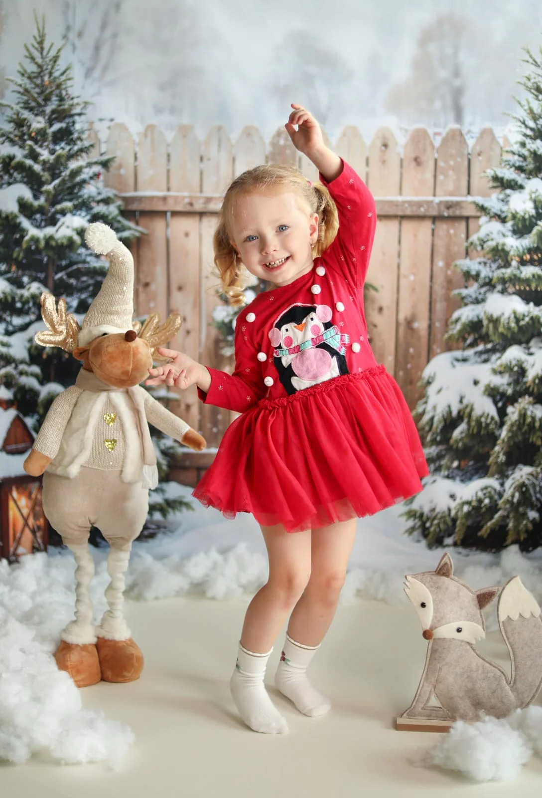 Kate Winter Forest Christmas Tree Brown Fence Backdrop Designed by Emetselch - Image 4