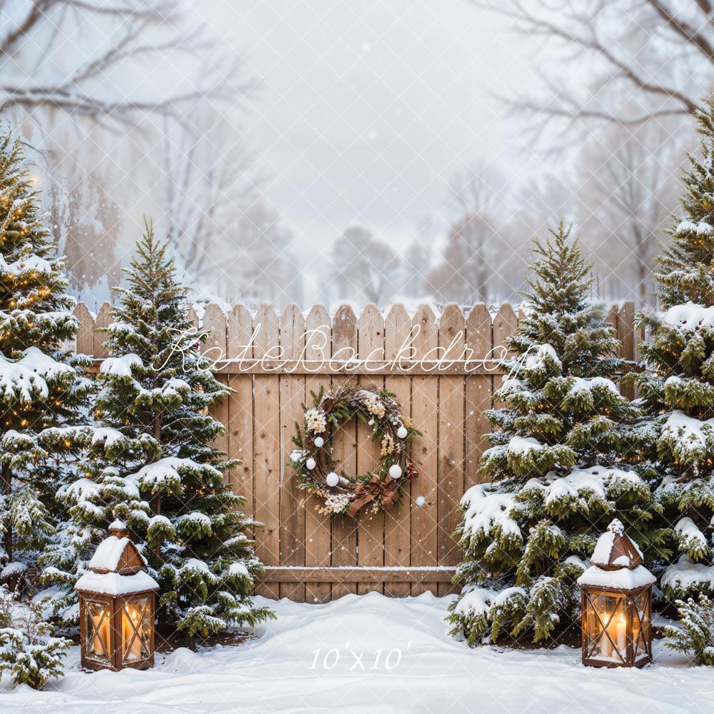 Kate Winter Forest Christmas Tree Brown Fence Backdrop Designed by Emetselch - Image 5
