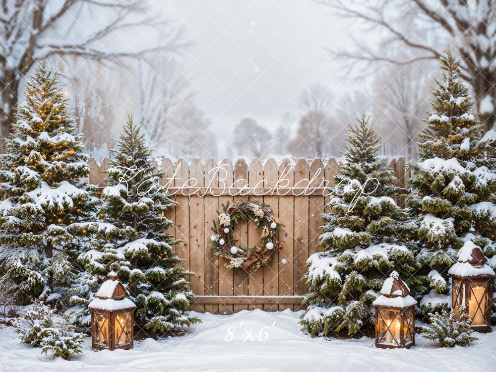 Kate Winter Forest Christmas Tree Brown Fence Backdrop Designed by Emetselch - Image 6