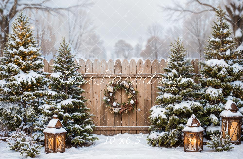 Kate Winter Forest Christmas Tree Brown Fence Backdrop Designed by Emetselch - Image 7