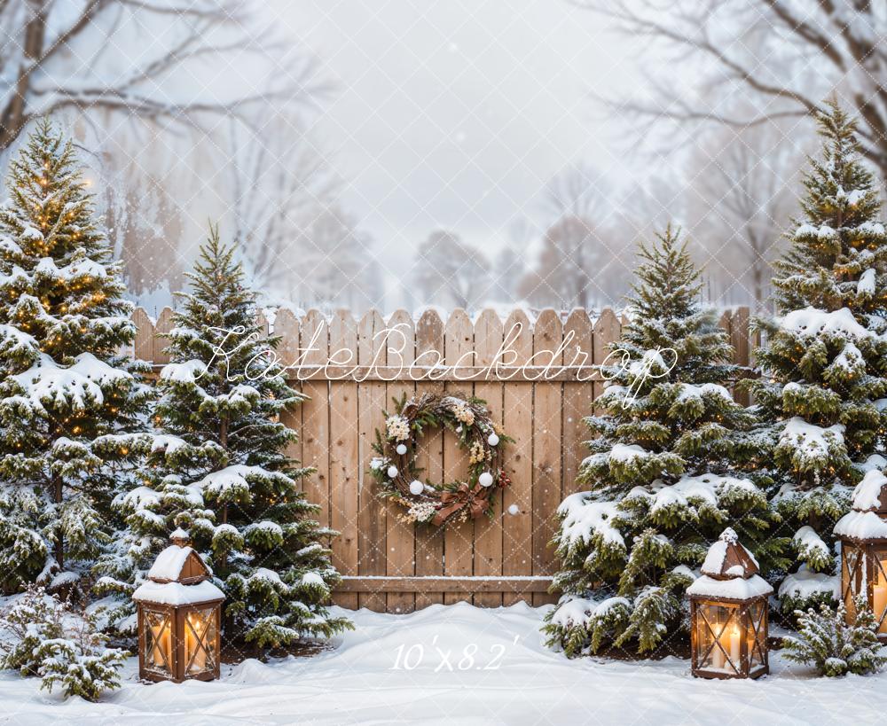 Kate Winter Forest Christmas Tree Brown Fence Backdrop Designed by Emetselch - Image 8