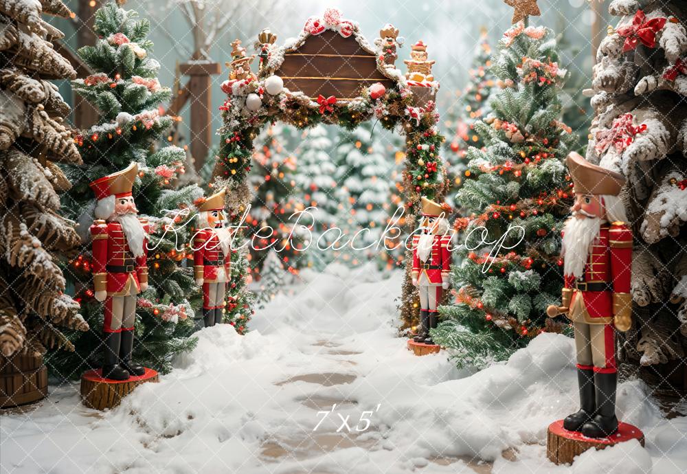 Kate Winter Forest White Snow Nutcracker Christmas Backdrop Designed by Emetselch - Image 2