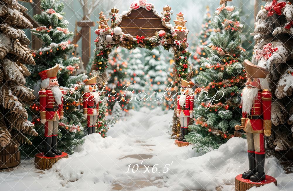 Kate Winter Forest White Snow Nutcracker Christmas Backdrop Designed by Emetselch - Image 5