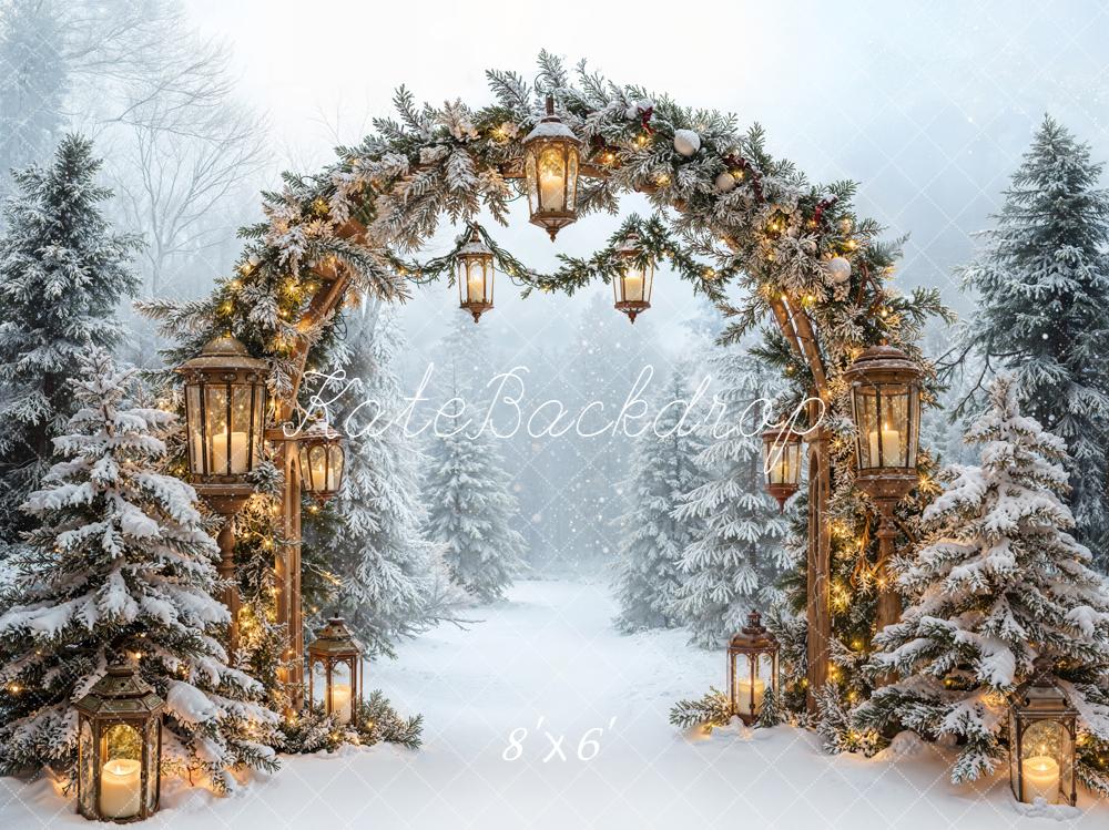 Kate Winter Garland Arch Lantern Snow Forest Backdrop Designed by Emetselch - Image 3
