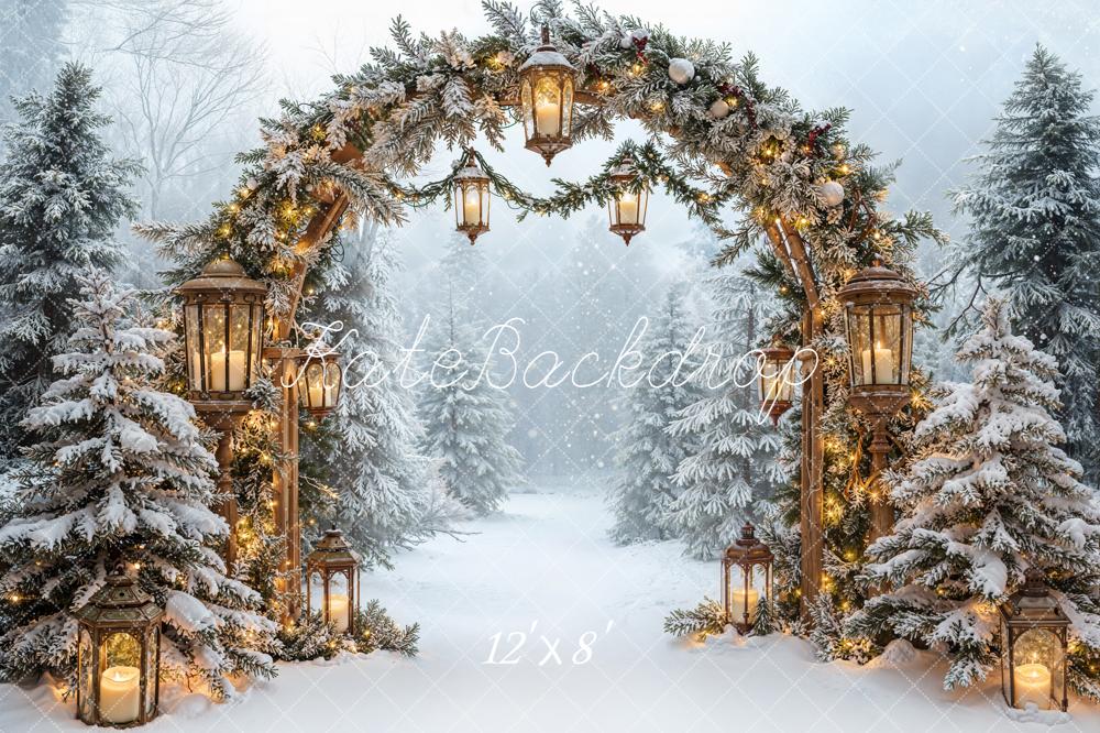 Kate Winter Garland Arch Lantern Snow Forest Backdrop Designed by Emetselch - Image 8