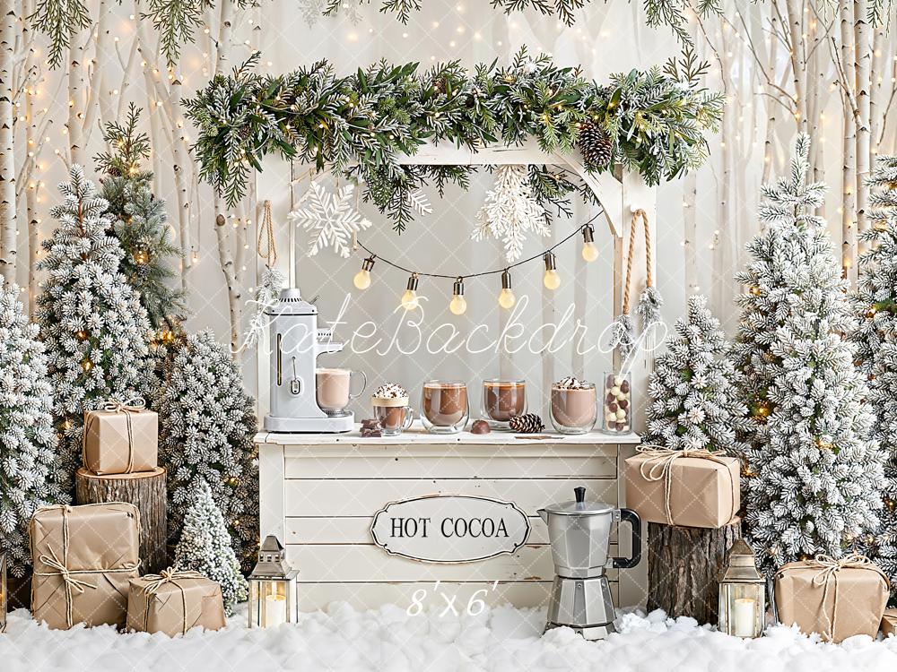 Kate Winter Christmas Hot Cocoa Gifts Snowy Trees Backdrop Designed by Emetselch - Image 3
