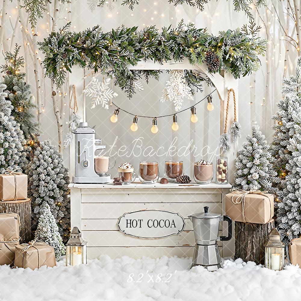 Kate Winter Christmas Hot Cocoa Gifts Snowy Trees Backdrop Designed by Emetselch - Image 5