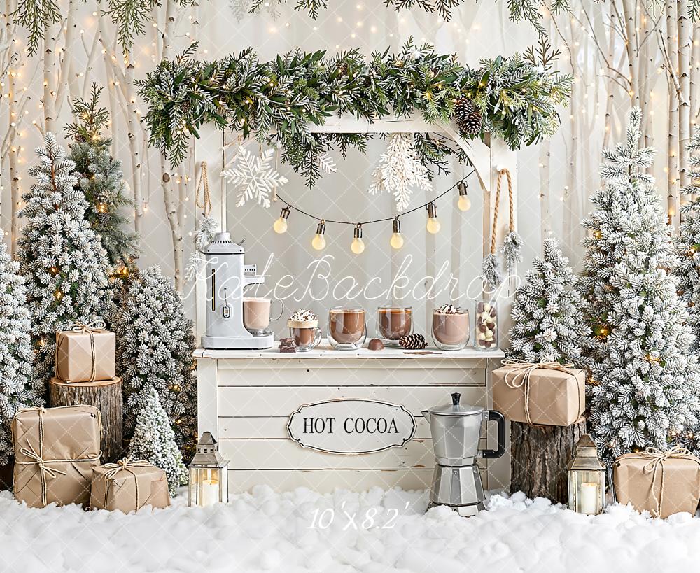 Kate Winter Christmas Hot Cocoa Gifts Snowy Trees Backdrop Designed by Emetselch - Image 6