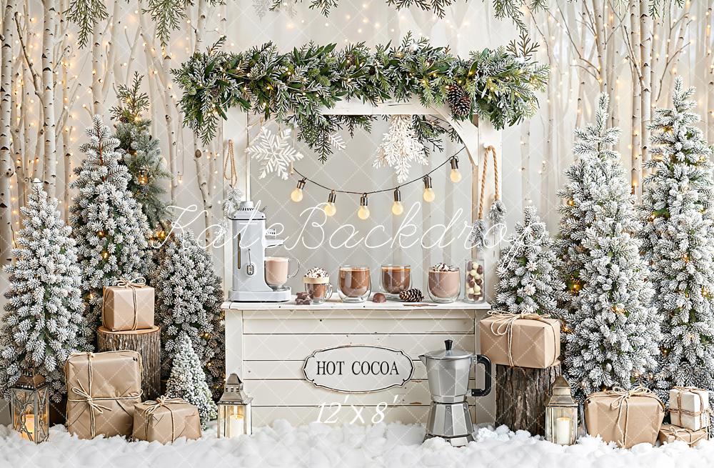 Kate Winter Hot Cocoa Stand Snowy Gifts Fleece Backdrop Designed by Emetselch - Image 4