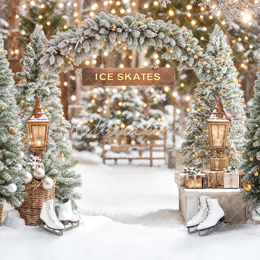 Kate Winter Ice Skates Snowy Trees Christmas Backdrop Designed by Emetselch - Image 2