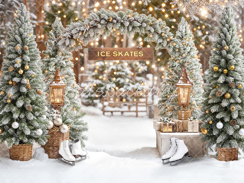 Kate Winter Ice Skates Snowy Trees Christmas Backdrop Designed by Emetselch - Image 3