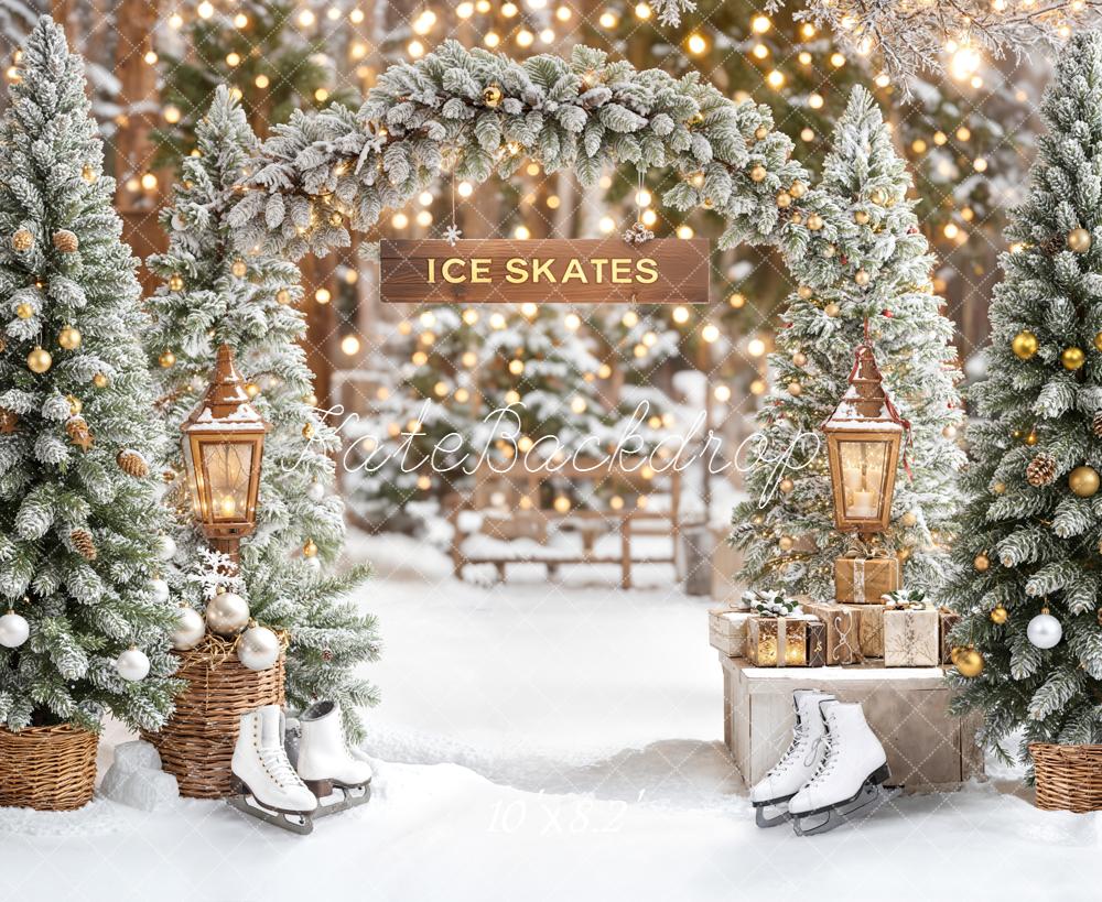Kate Winter Ice Skates Snowy Trees Christmas Backdrop Designed by Emetselch - Image 6