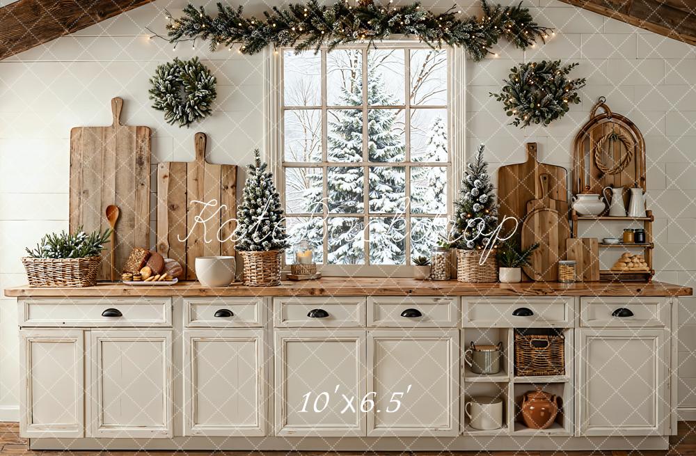 Kate Winter Kitchen Window Garland Fleece Backdrop Designed by Emetselch - Image 2