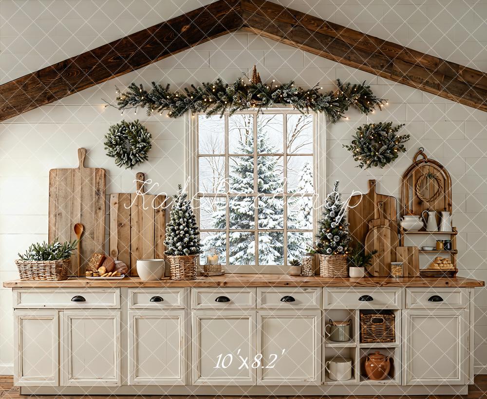 Kate Winter Kitchen Window Garland Fleece Backdrop Designed by Emetselch - Image 3