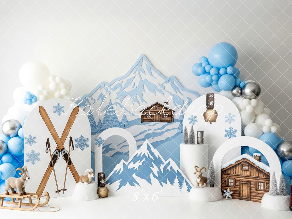 Kate Winter Mountain Cabin Skis Snowflakes Backdrop Designed by Patty Robert - Image 3