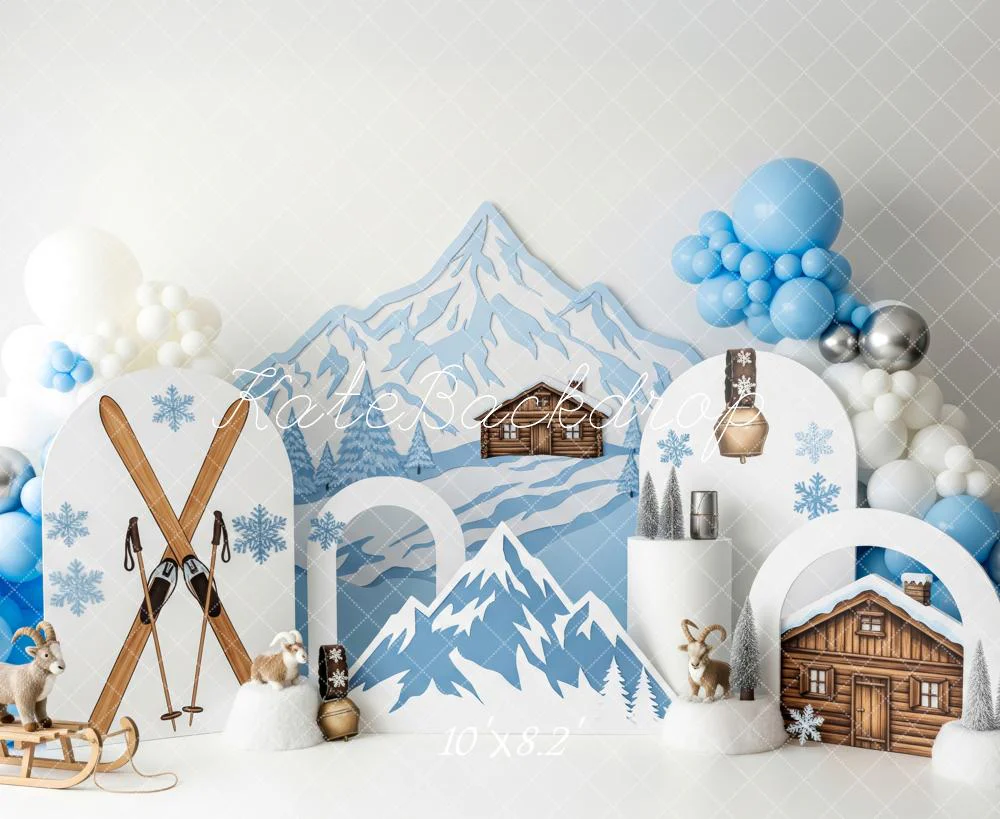 Kate Winter Mountain Cabin Skis Snowflakes Backdrop Designed by Patty Robert - Image 6