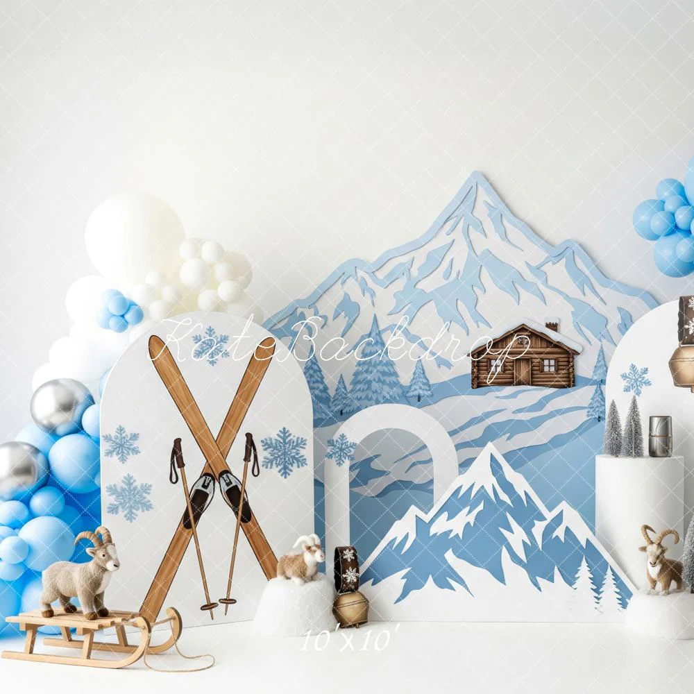 Kate Winter Mountain Cabin Skis Snowflakes Backdrop Designed by Patty Robert - Image 7