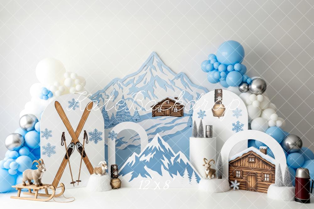 Kate Winter Mountain Cabin Skis Snowflakes Backdrop Designed by Patty Robert - Image 8