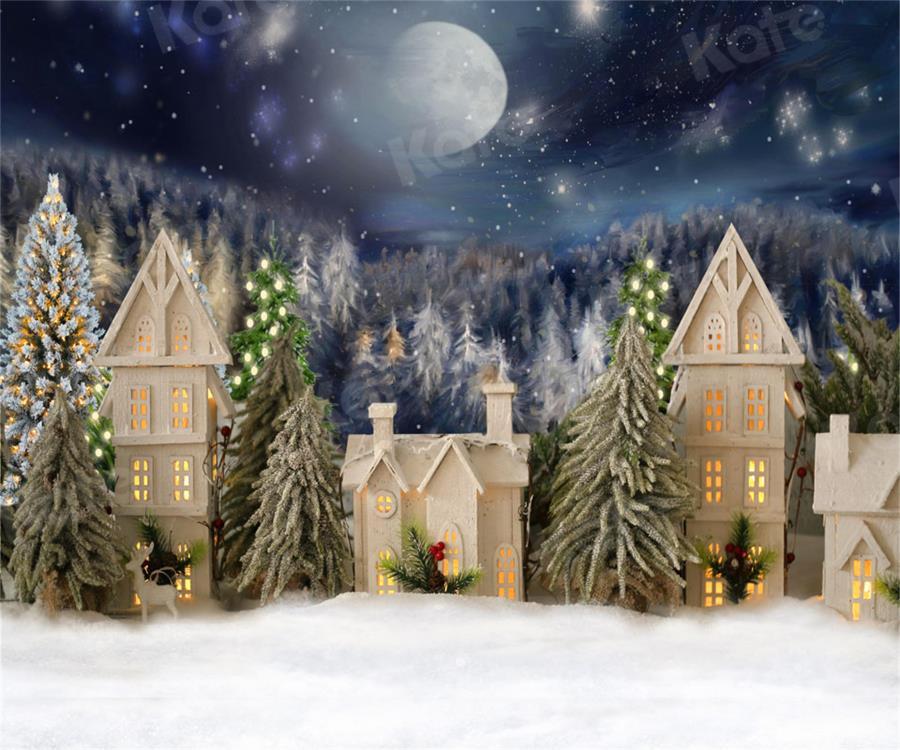 Kate Winter Night Christmas House Backdrop for Photography - Image 3