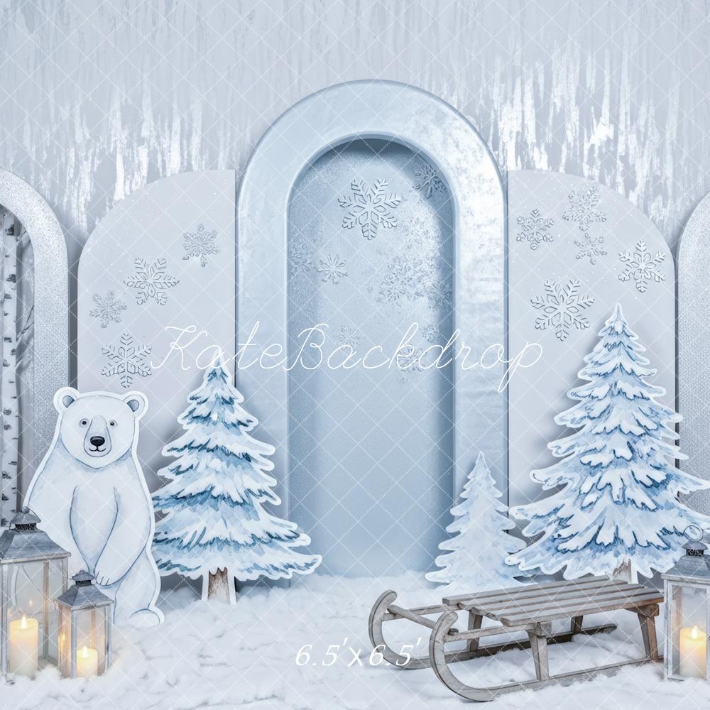 Kate Winter Polar Bear Snowy Trees Sled Backdrop Designed by Patty Robert - Image 2