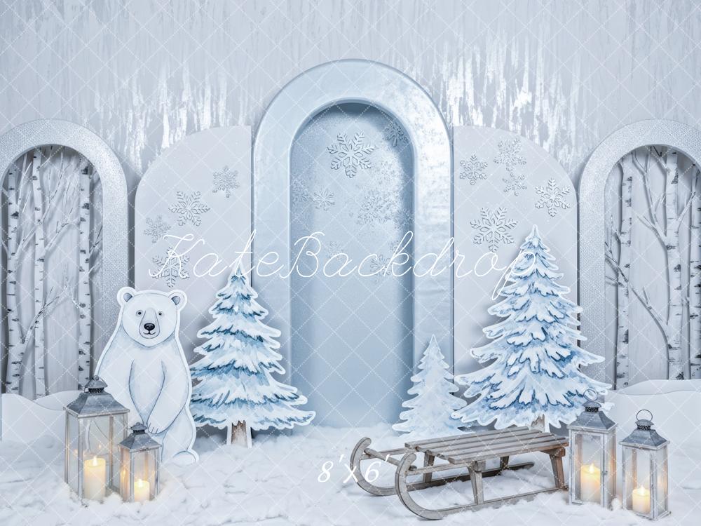 Kate Winter Polar Bear Snowy Trees Sled Backdrop Designed by Patty Robert - Image 3