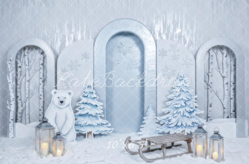 Kate Winter Polar Bear Snowy Trees Sled Backdrop Designed by Patty Robert - Image 4