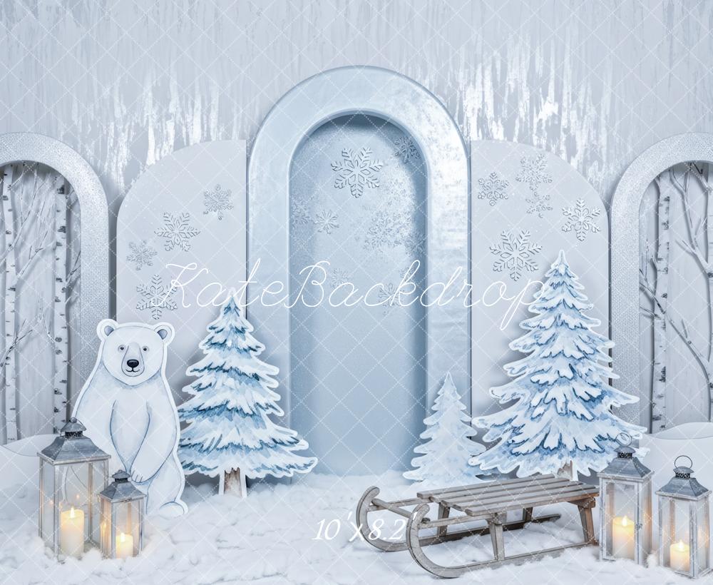 Kate Winter Polar Bear Snowy Trees Sled Backdrop Designed by Patty Robert - Image 6