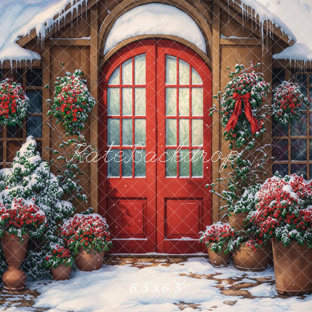 Kate Winter Red Arch Door Retro Cabin Backdrop Designed by Chain Photography - Image 2