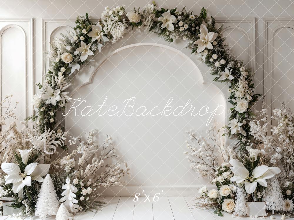 Kate Winter Retro White Floral Arch Wall Backdrop Designed by Emetselch - Image 3