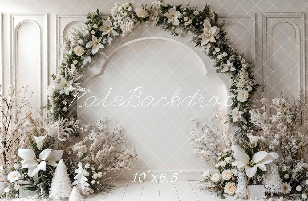 Kate Winter Retro White Floral Arch Wall Backdrop Designed by Emetselch - Image 4