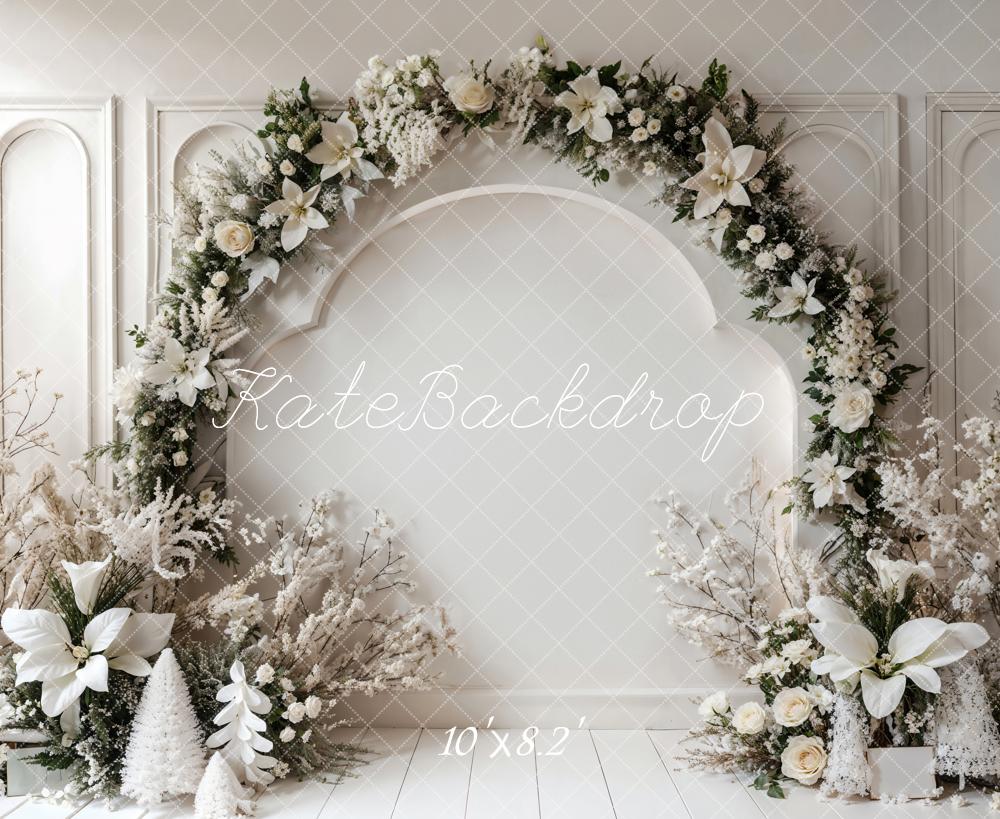 Kate Winter Retro White Floral Arch Wall Backdrop Designed by Emetselch - Image 5