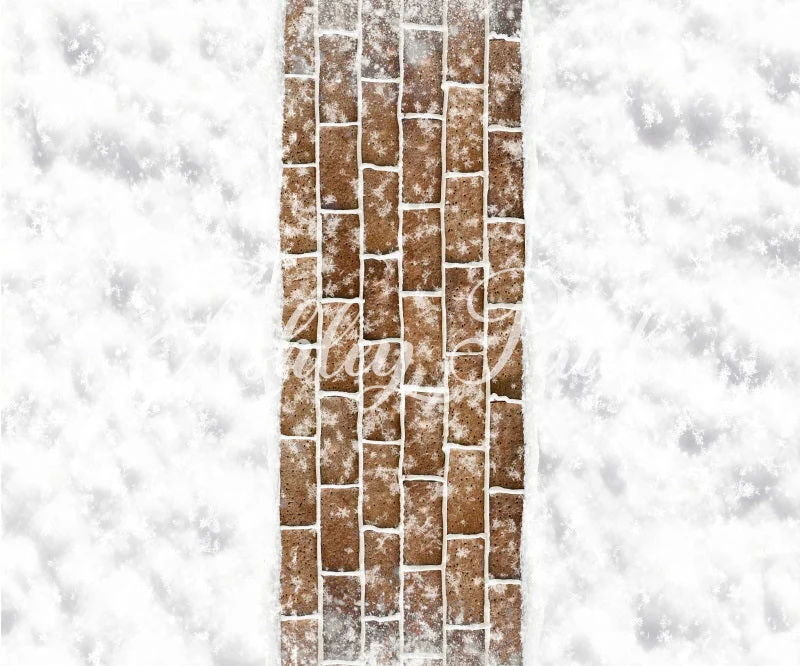 Kate Winter Snow Brown Brick Path Floor Backdrop Designed by Ashley Paul - Image 4