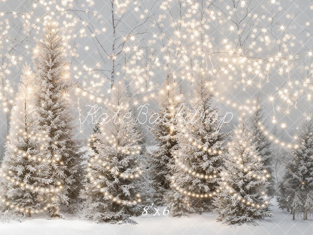 Kate Winter Snow Frosted Trees String Lights Backdrop Designed by Emetselch - Image 3