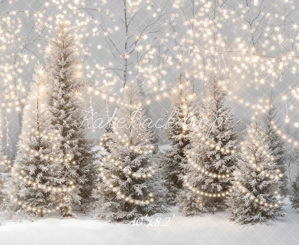 Kate Winter Snow Frosted Trees String Lights Backdrop Designed by Emetselch - Image 6