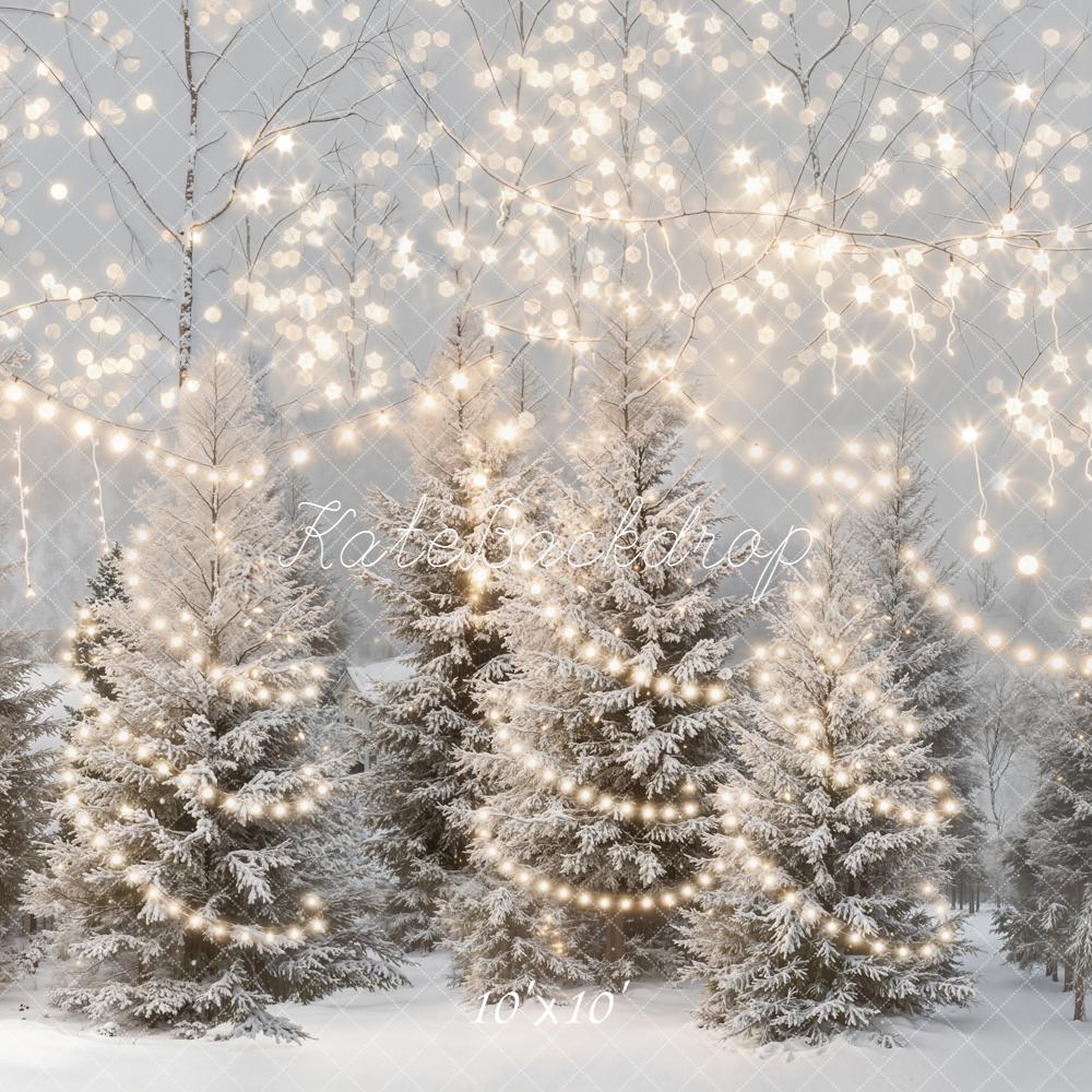 Kate Winter Snow Frosted Trees String Lights Backdrop Designed by Emetselch - Image 7