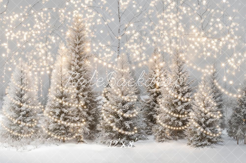 Kate Winter Snow Frosted Trees String Lights Backdrop Designed by Emetselch - Image 9
