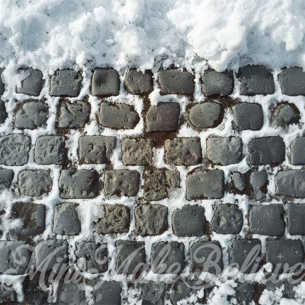 Kate Winter Snow Gray Cobblestone Floor Backdrop Designed by Mini MakeBelieve - Image 2