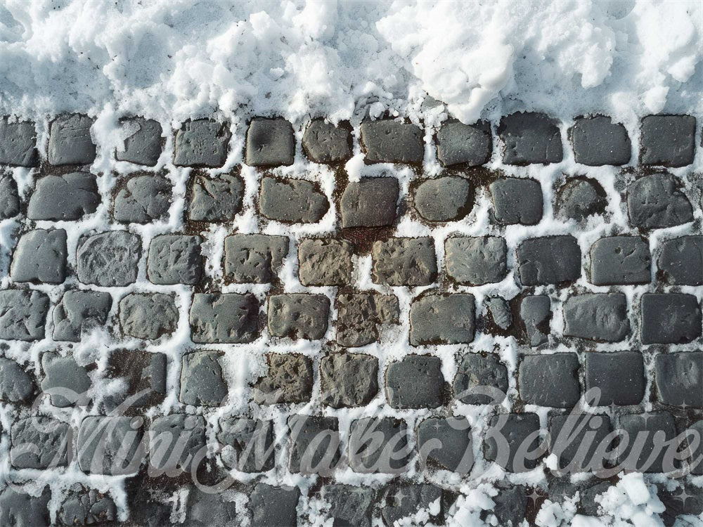Kate Winter Snow Gray Cobblestone Floor Backdrop Designed by Mini MakeBelieve - Image 3